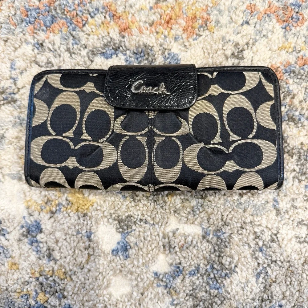 Vintage Coach Y2K Signature C Jacquard Shoulder Bag Wallet Black Designer